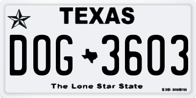 TX license plate DOG3603