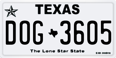 TX license plate DOG3605