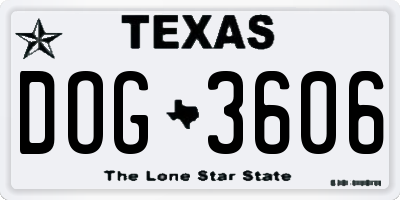 TX license plate DOG3606