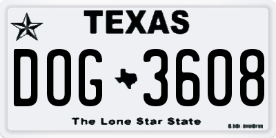 TX license plate DOG3608
