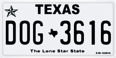 TX license plate DOG3616