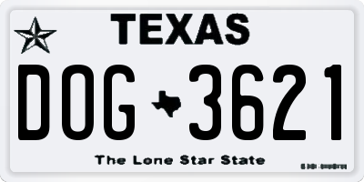 TX license plate DOG3621