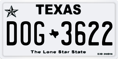 TX license plate DOG3622
