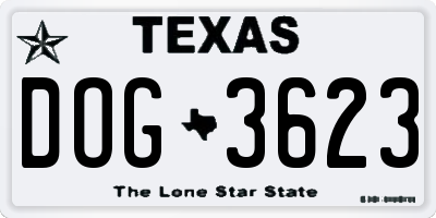 TX license plate DOG3623