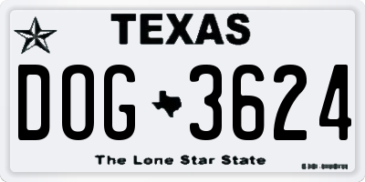 TX license plate DOG3624