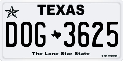 TX license plate DOG3625