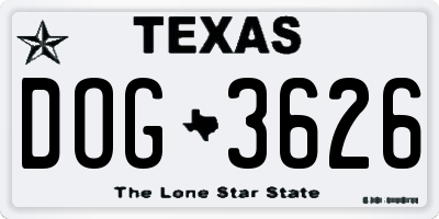 TX license plate DOG3626