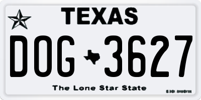 TX license plate DOG3627