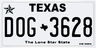 TX license plate DOG3628