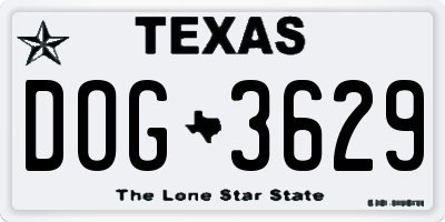 TX license plate DOG3629