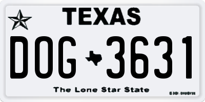 TX license plate DOG3631