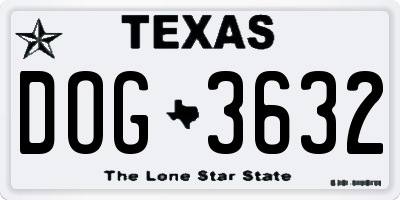 TX license plate DOG3632
