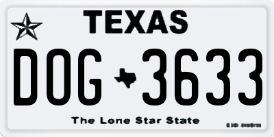 TX license plate DOG3633
