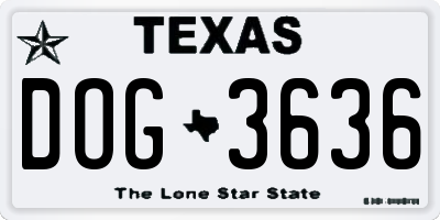 TX license plate DOG3636