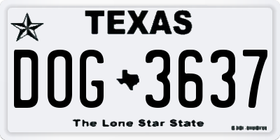 TX license plate DOG3637