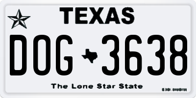 TX license plate DOG3638