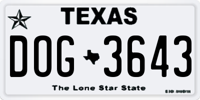 TX license plate DOG3643