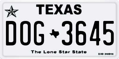 TX license plate DOG3645