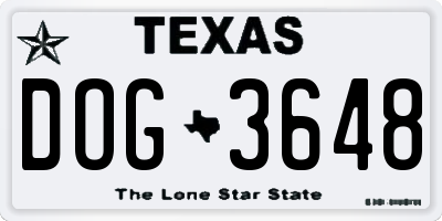 TX license plate DOG3648