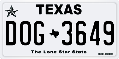 TX license plate DOG3649