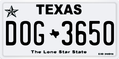 TX license plate DOG3650
