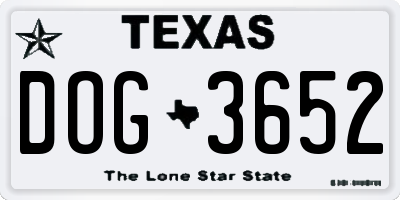 TX license plate DOG3652