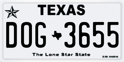 TX license plate DOG3655