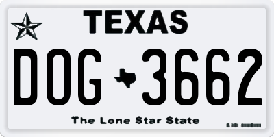 TX license plate DOG3662