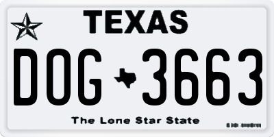 TX license plate DOG3663