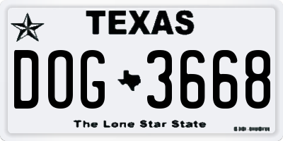 TX license plate DOG3668