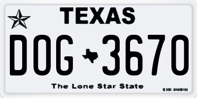 TX license plate DOG3670