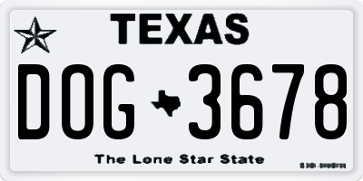 TX license plate DOG3678