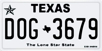 TX license plate DOG3679