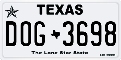 TX license plate DOG3698