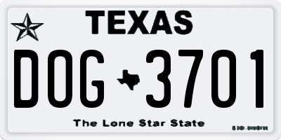 TX license plate DOG3701