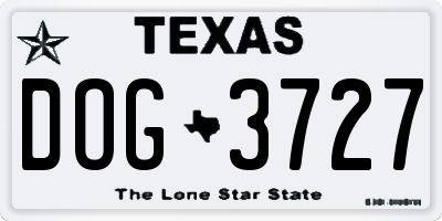 TX license plate DOG3727