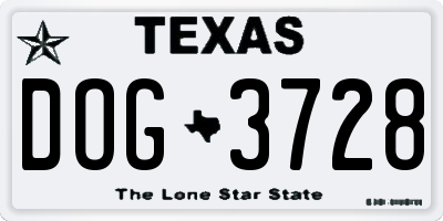 TX license plate DOG3728
