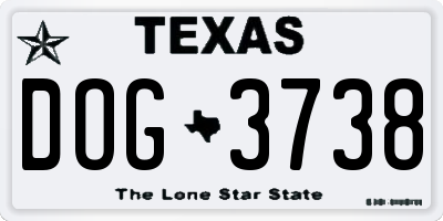 TX license plate DOG3738