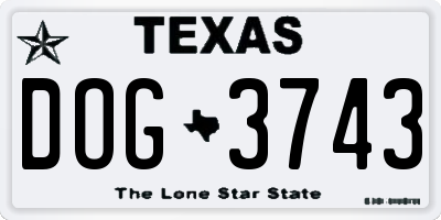 TX license plate DOG3743