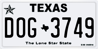 TX license plate DOG3749