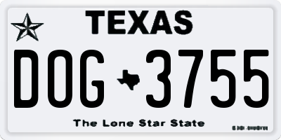 TX license plate DOG3755