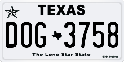 TX license plate DOG3758