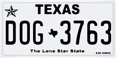 TX license plate DOG3763