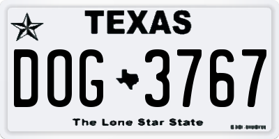 TX license plate DOG3767