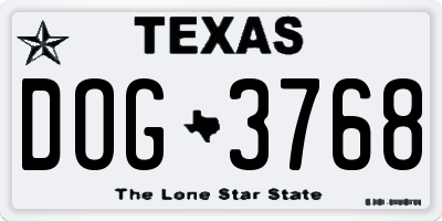 TX license plate DOG3768