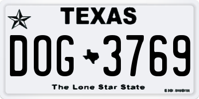 TX license plate DOG3769