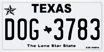 TX license plate DOG3783