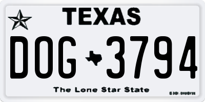 TX license plate DOG3794