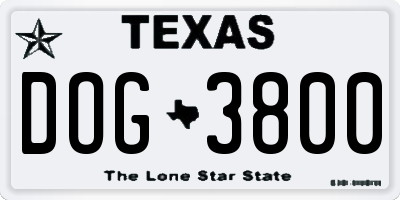 TX license plate DOG3800