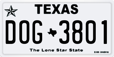 TX license plate DOG3801